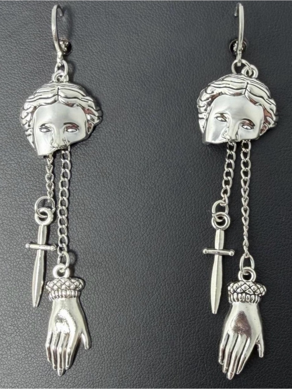 In the Hands of Fate Gothic Dagger & Hand ~ Silver Dangle Earrings 🗡️